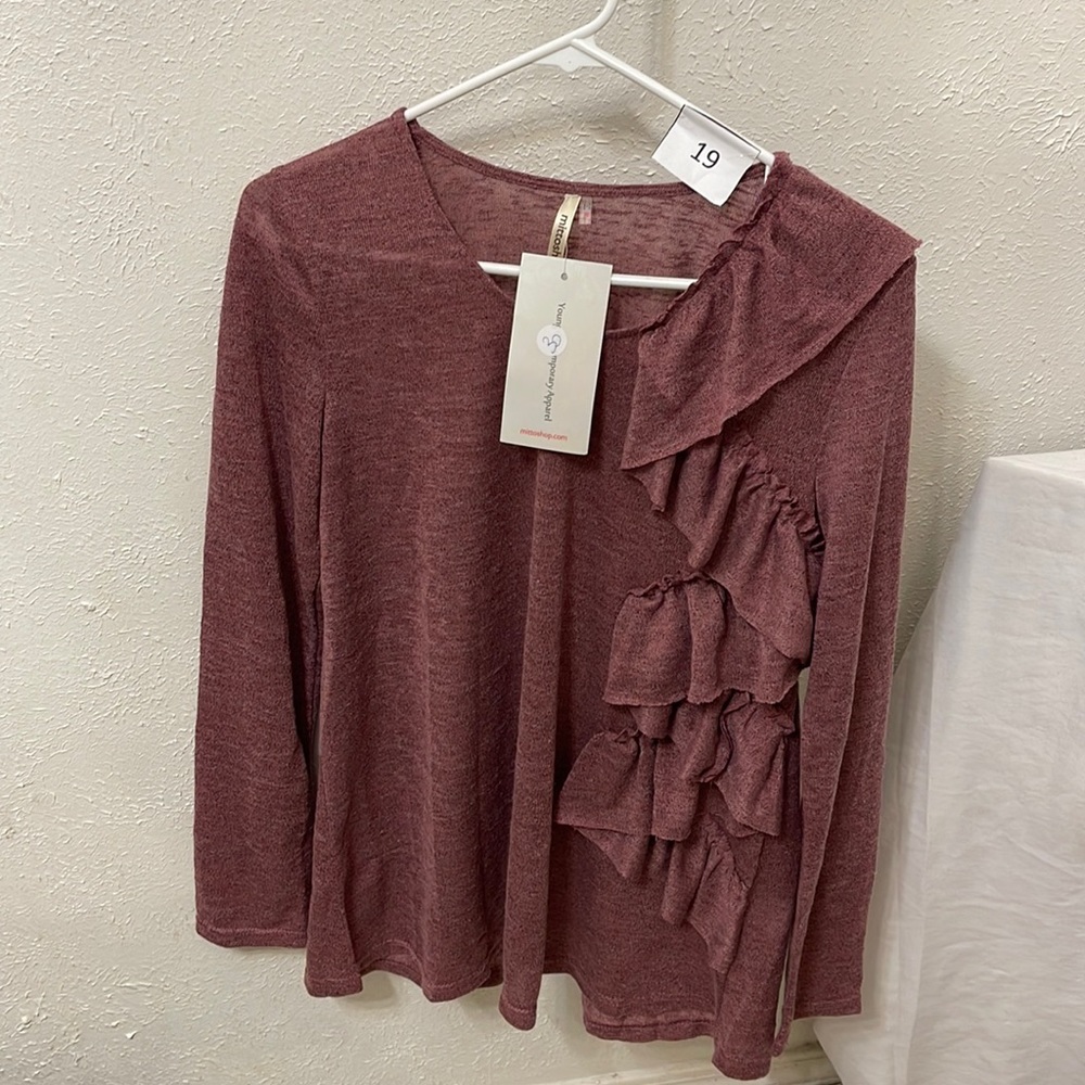 Motto Shop Size Medium M 8 10 Purple Long Sleeve Top Ruffles NWT NEW G